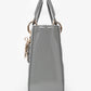 Christian Dior 2021 Grey Patent Leather Small Lady Dior Top Handle With Strap