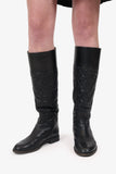 Chanel™ Black Leather Quilted Knee High Boots Size 39