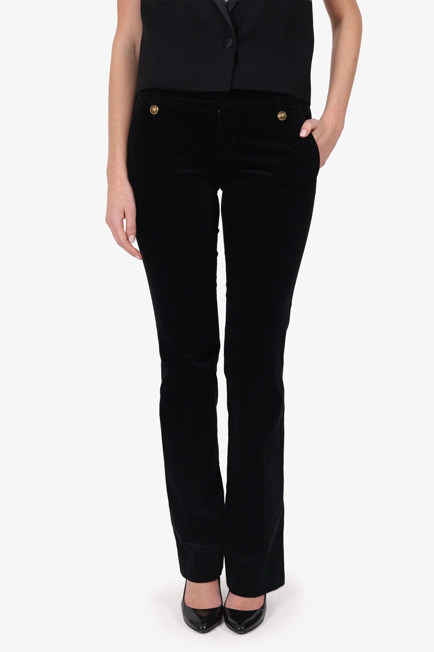 Gucci Black Velvet Straight Leg Tro rs Size 40