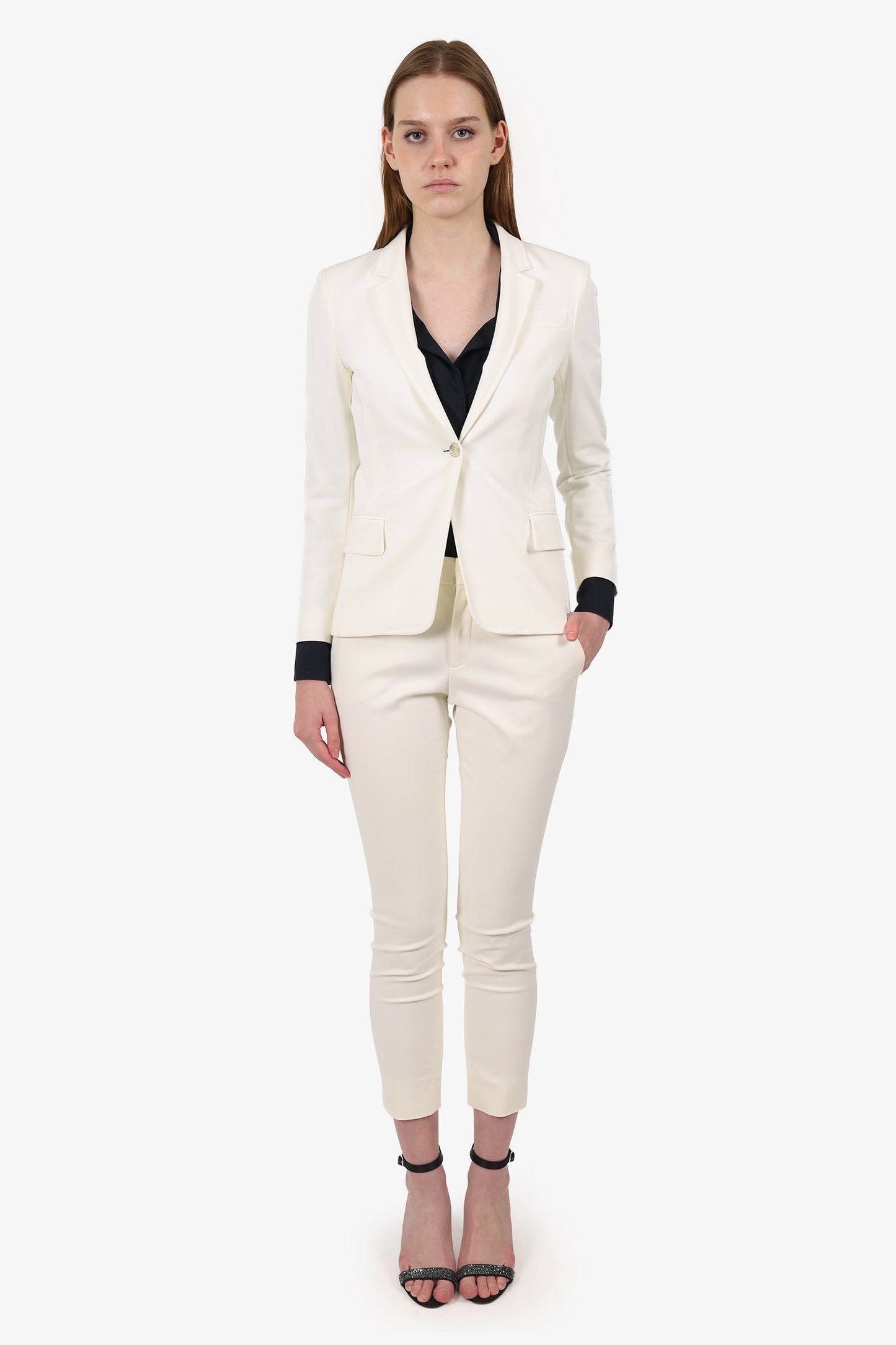Gucci White Single Breasted Blazer + Slim Leg Pants Size 38