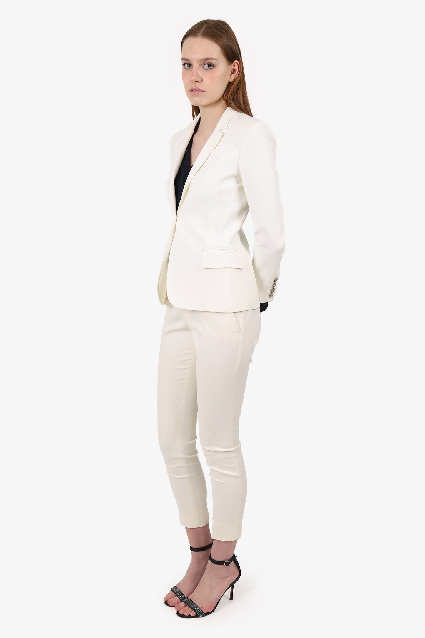 Gucci White Single Breasted Blazer + Slim Leg Pants Size 38