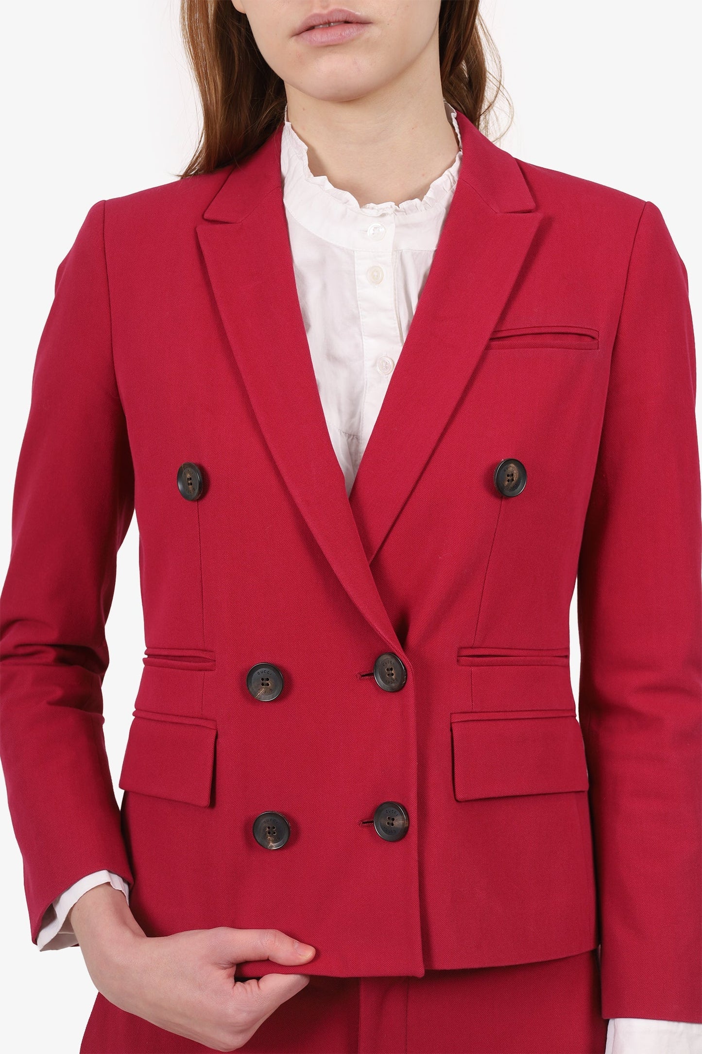 Gucci Dark Pink Double Breasted Blazer + Pants With Bamboo Belt Size 38/40