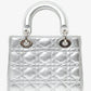 Christian Dior 2017 Silver Metallic Leather Cannage Small Lady Dior With Strap