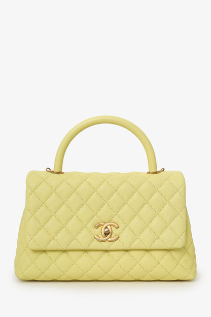 Chanel™ 2017-18 Yellow Caviar Leather Medium 'Coco' Top Handle With Strap