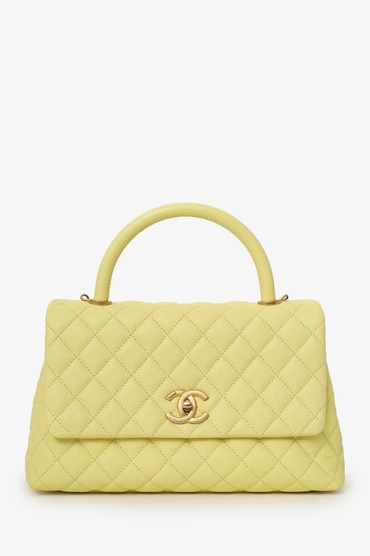 Chanel™ 2017-18 Yellow Caviar Leather Medium 'Coco' Top Handle With Strap