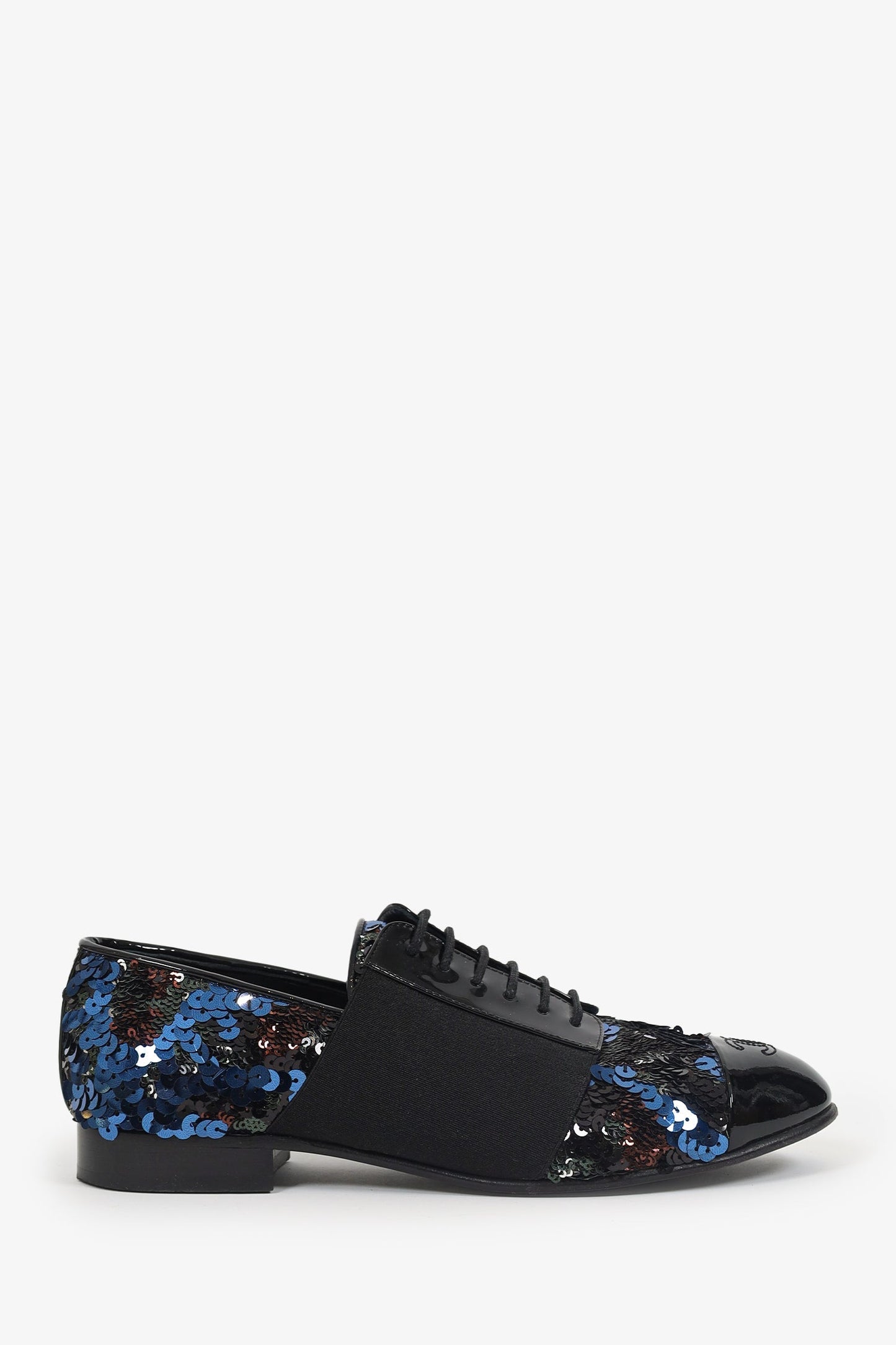 Chanel™ Patent Leather/Sequin Cap Toe Brogues Size 37.5