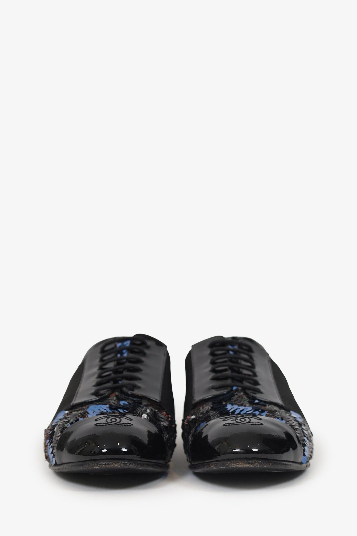Chanel™ Patent Leather/Sequin Cap Toe Brogues Size 37.5