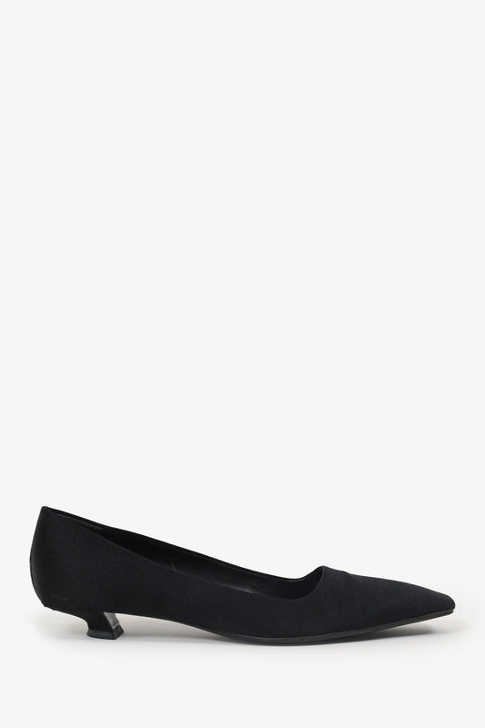 Prada Black Satin Square Toe Kitten Heels Size 37