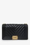 Chanel™ 2018 Black Leather Chevron Medium Boy Bag