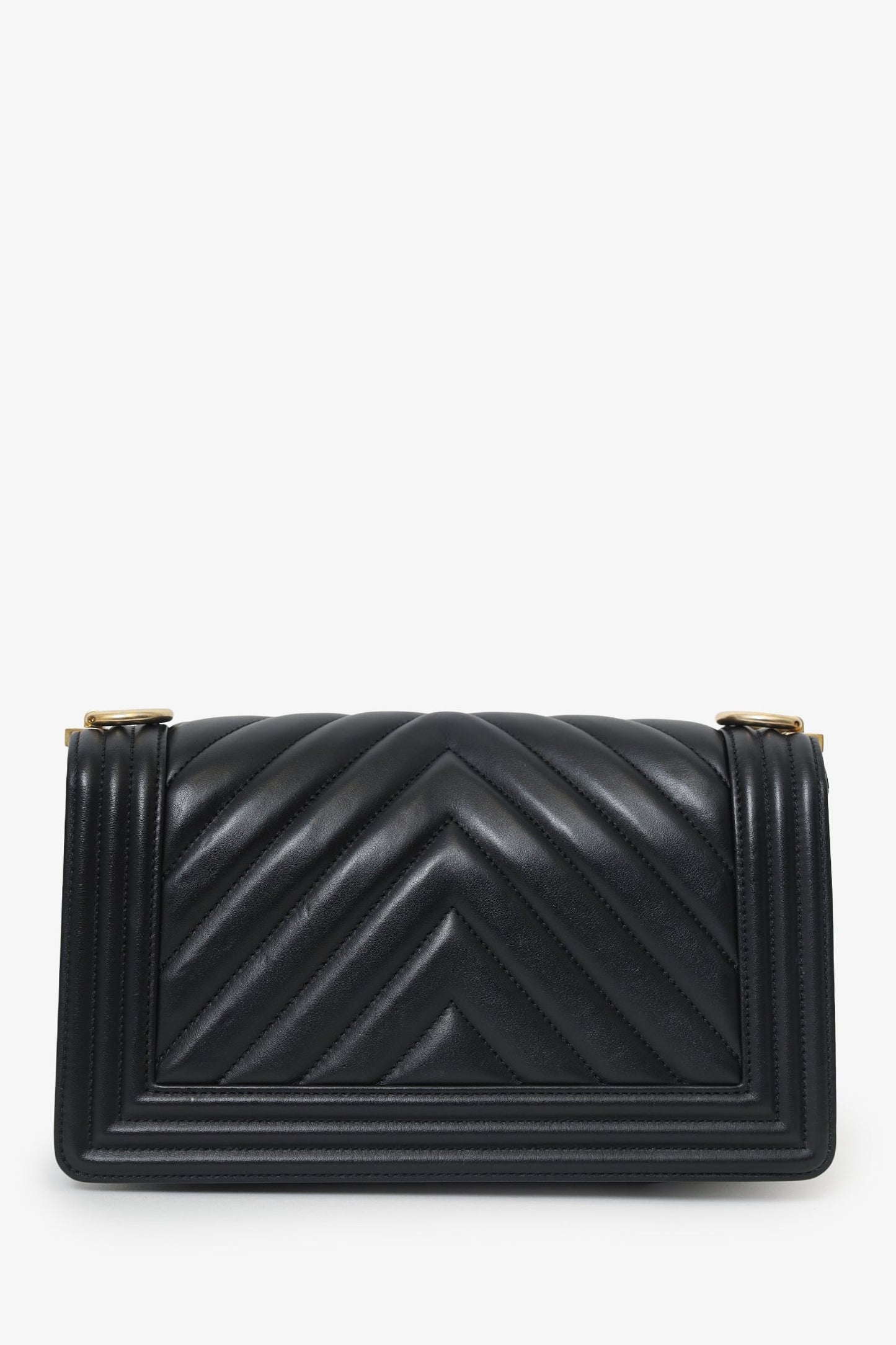 Chanel™ 2018 Black Leather Chevron Medium Boy Bag