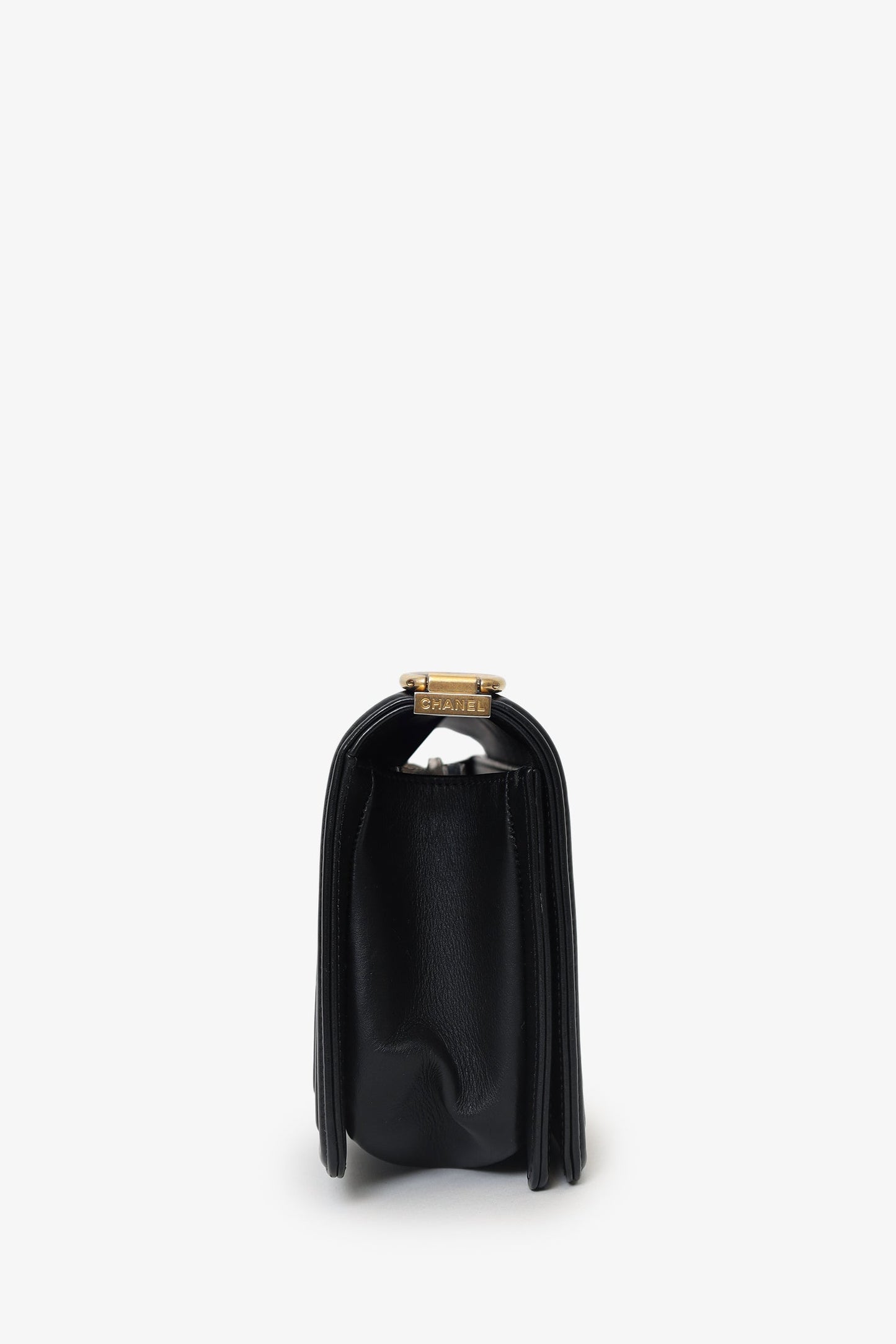 Chanel™ 2018 Black Leather Chevron Medium Boy Bag