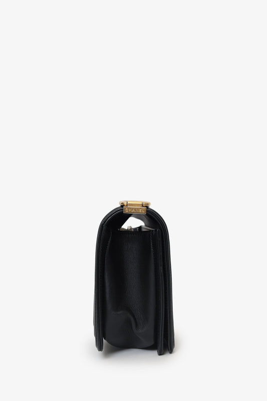 Chanel™ 2018 Black Leather Chevron Medium Boy Bag