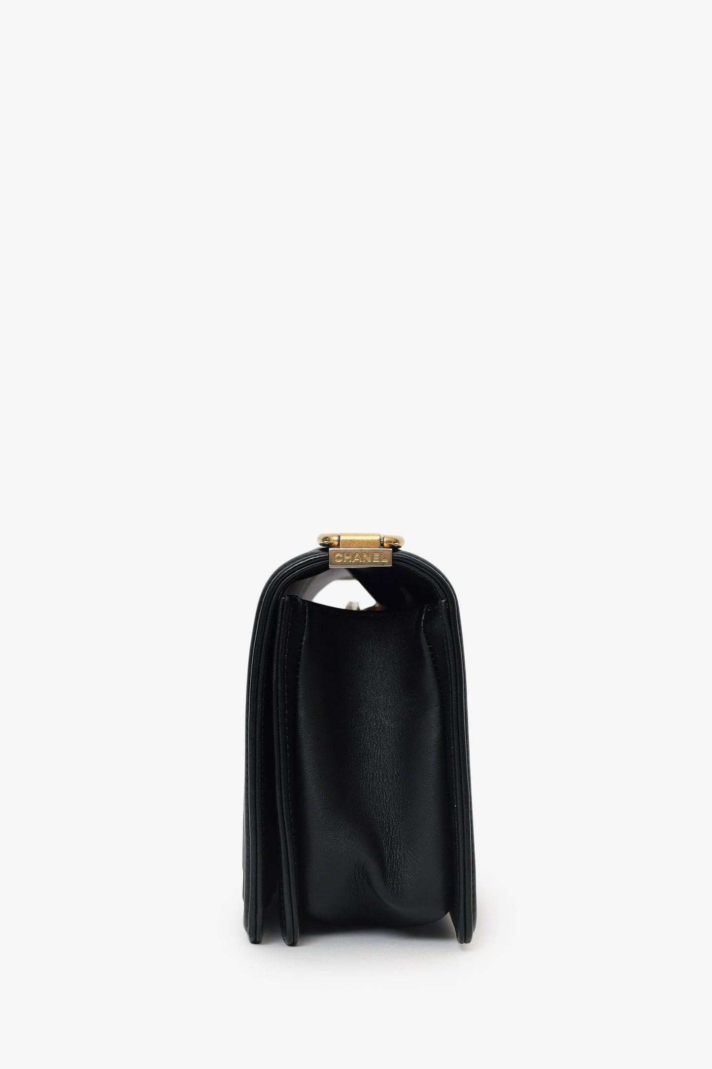 Chanel™ 2018 Black Leather Chevron Medium Boy Bag