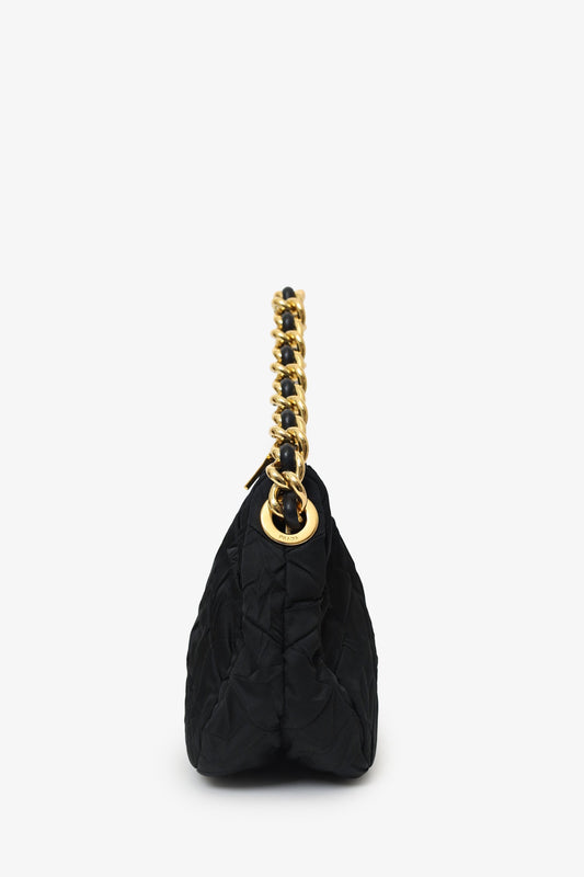 Prada Black Chevron Quilted Tessuto Chain Strap Bag