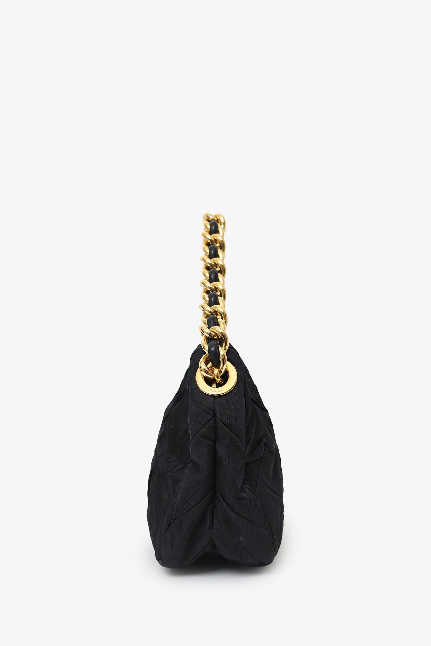 Prada Black Chevron Quilted Tessuto Chain Strap Bag