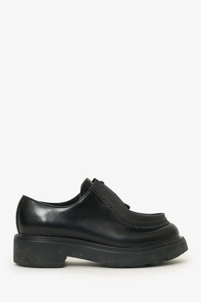 Prada Black Leather Chunky Lace Up Shoes Size 37.5