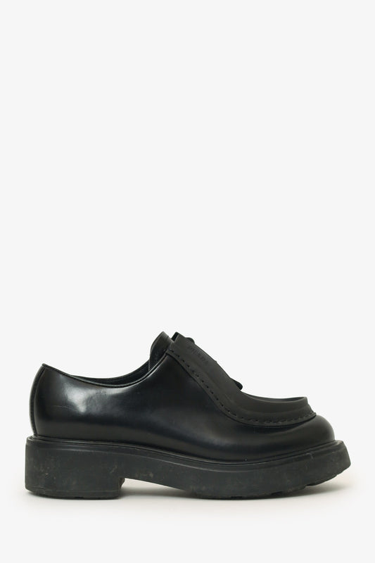 Prada Black Leather Chunky Lace Up Shoes Size 37.5