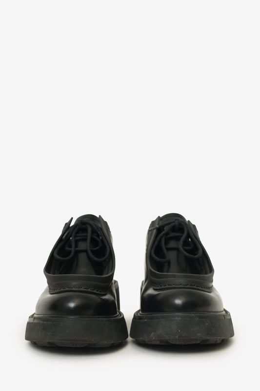 Prada Black Leather Chunky Lace Up Shoes Size 37.5