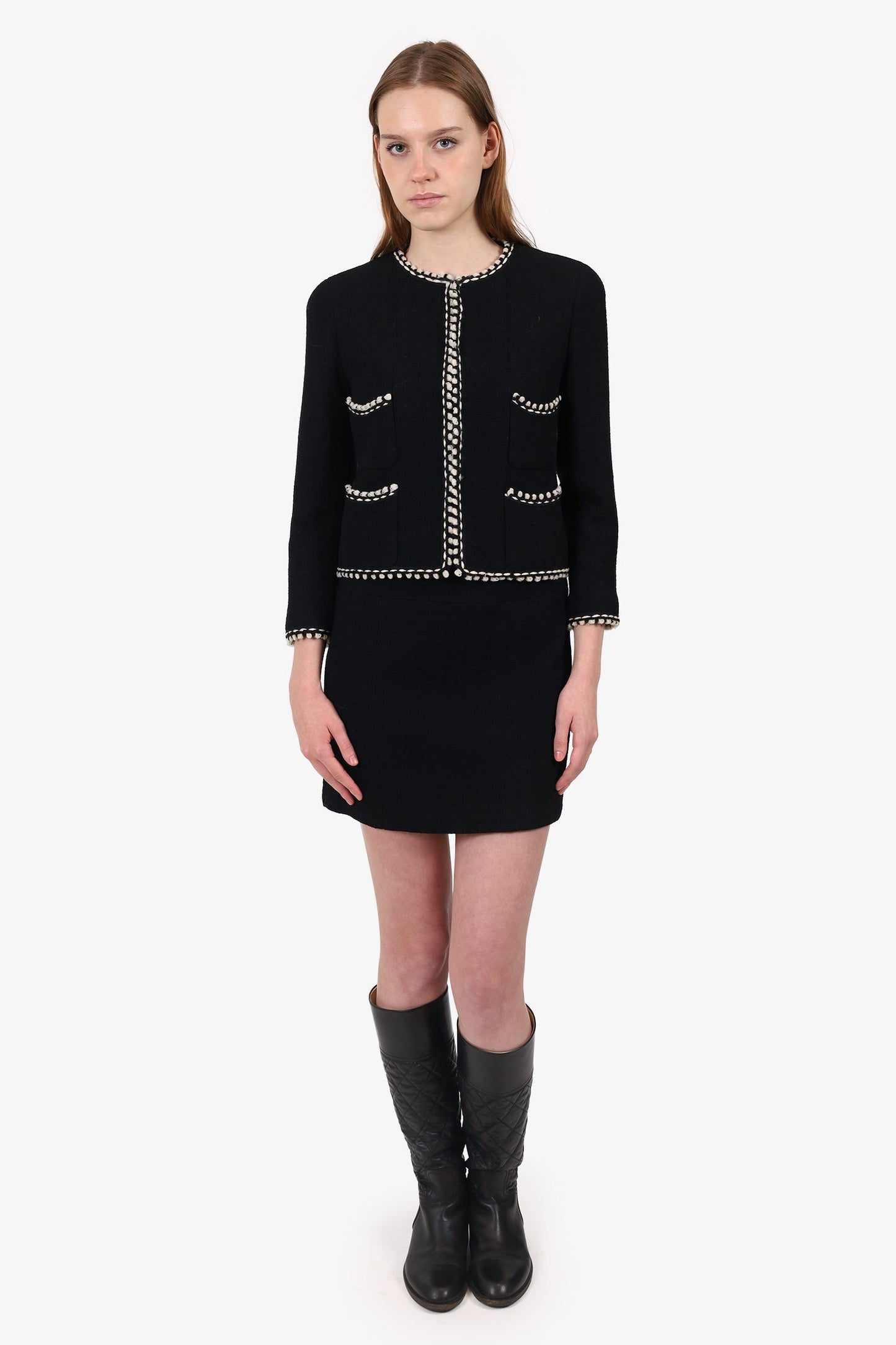 Chanel™   1994 Black/White Tweed Blazer + Skirt Suit Set Size 34