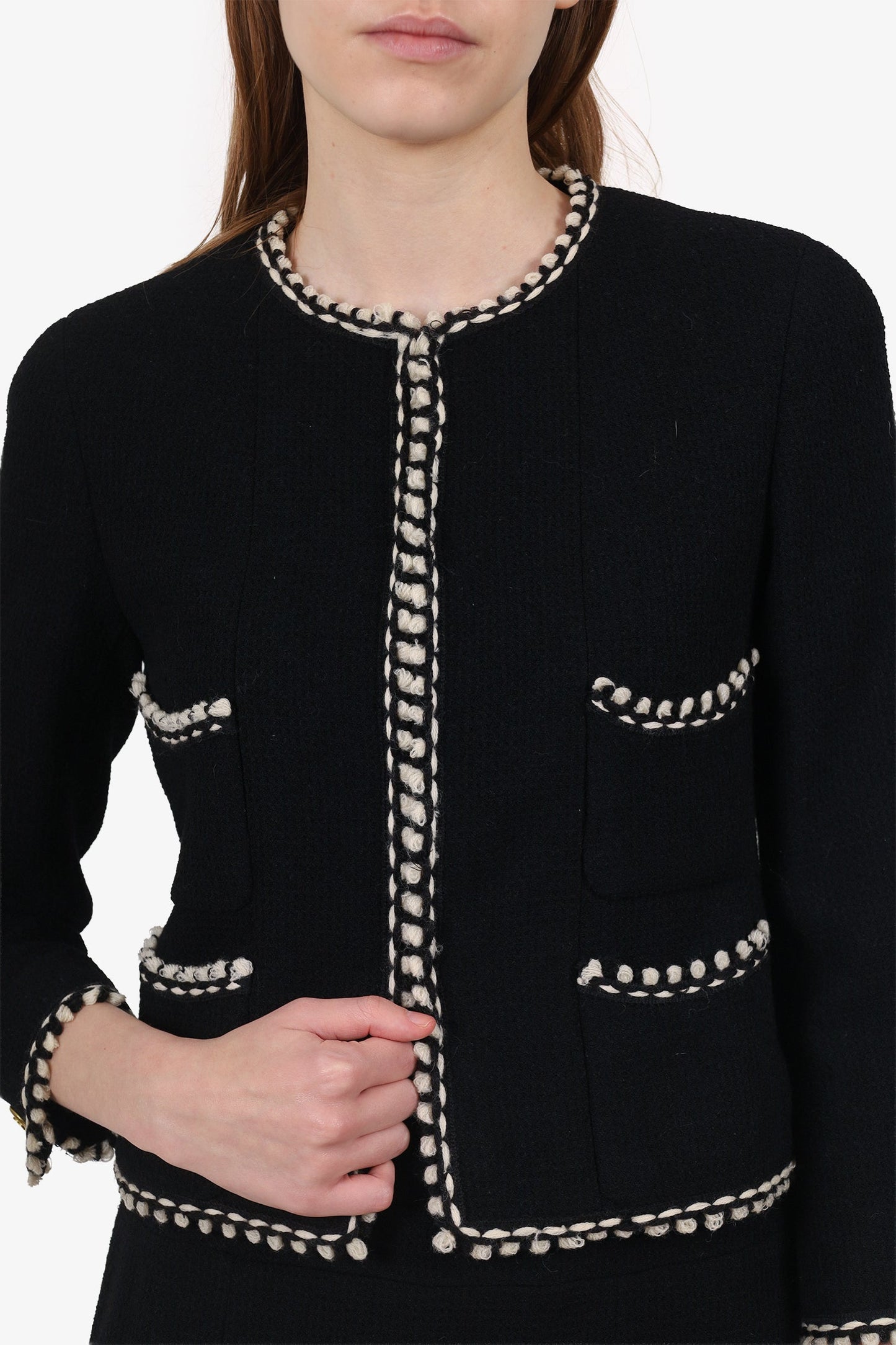 Chanel™   1994 Black/White Tweed Blazer + Skirt Suit Set Size 34