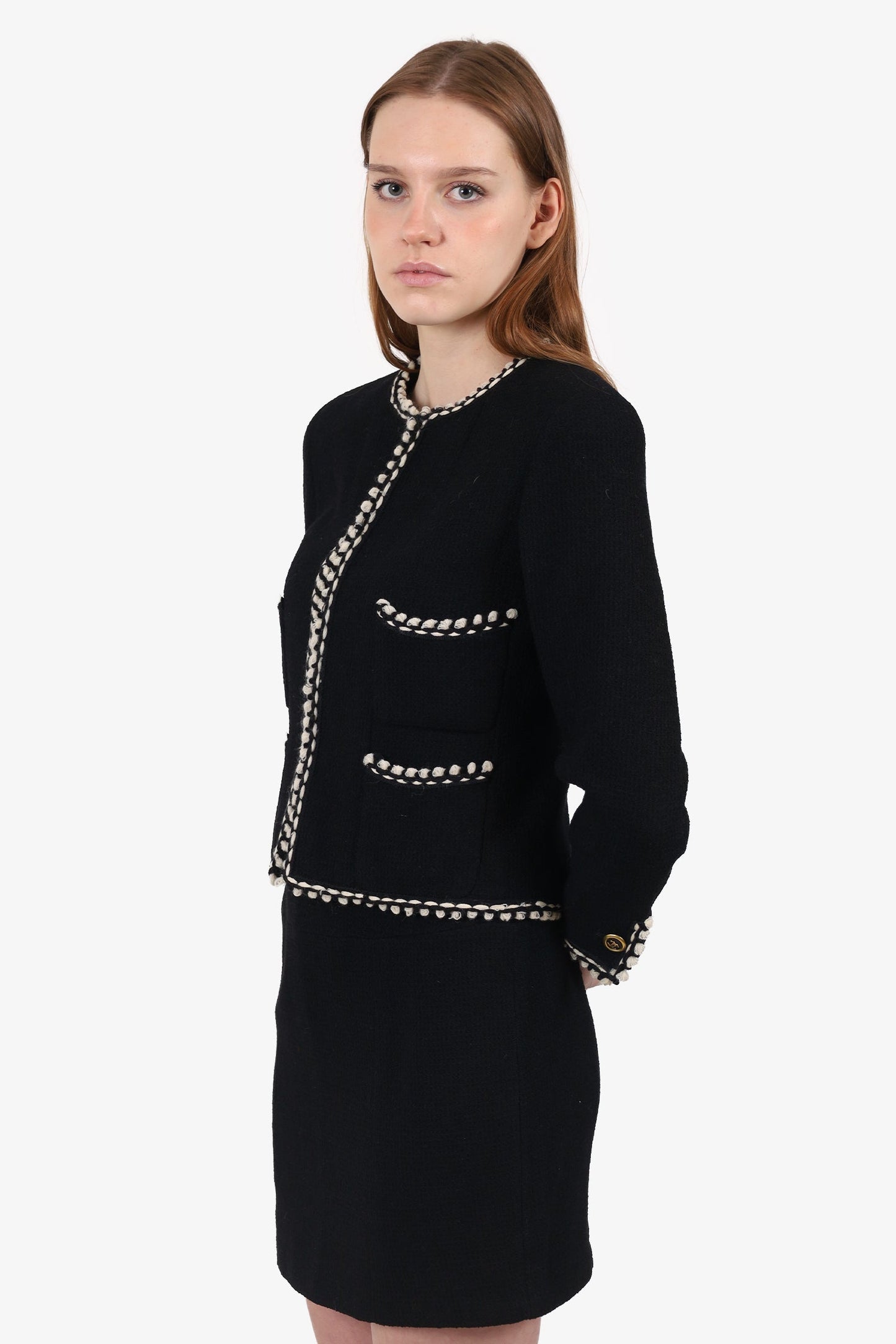 Chanel™   1994 Black/White Tweed Blazer + Skirt Suit Set Size 34