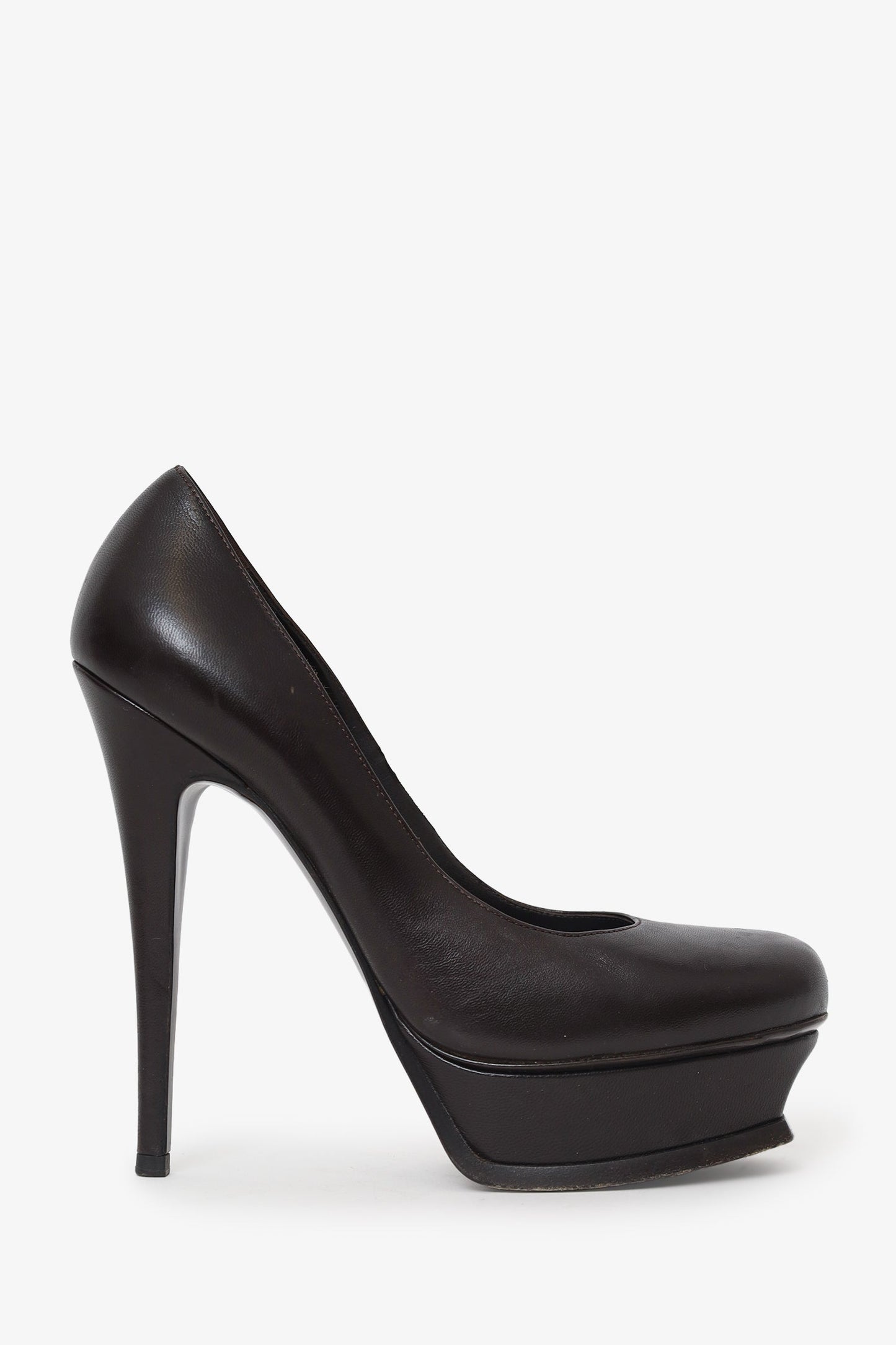 Saint Laurent Dark Brown Leather Tribtoo Platform Heels Size 38