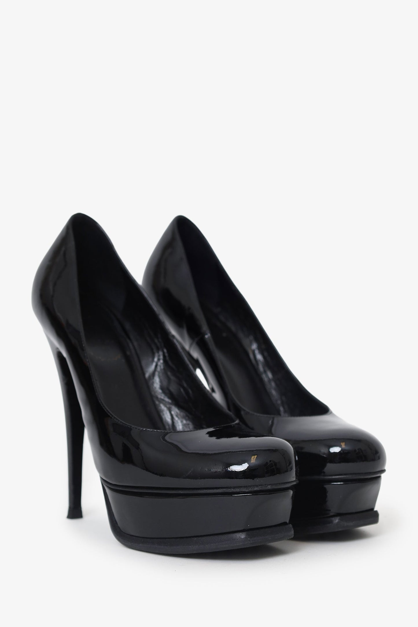Saint Laurent Black Patent Leather Platform Tribtoo Heels Size 38