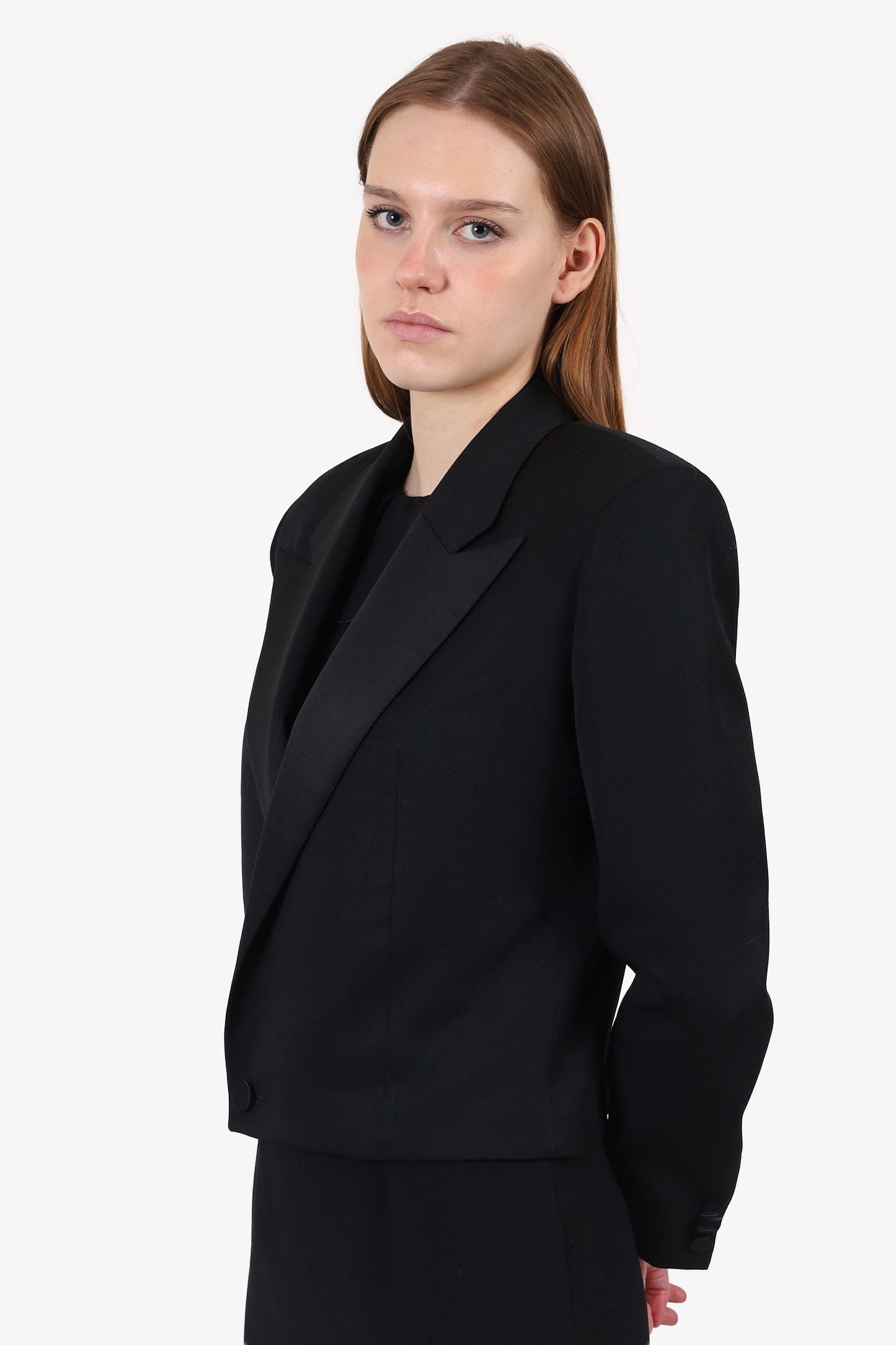 Saint Laurent 2016 Black Wool Cropped Tuxedo Blazer Size 40