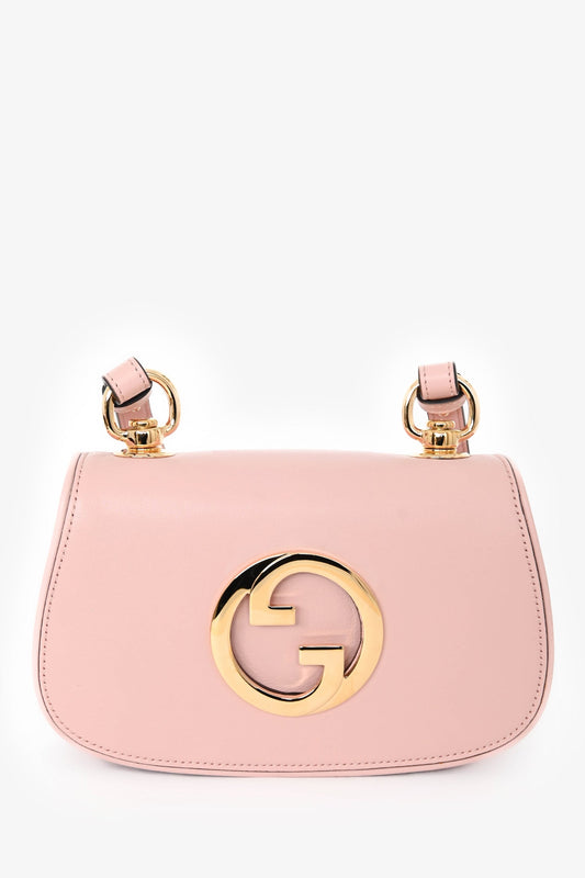 Gucci Pink Leather Mini 'Blondie' Crossbody Bag with Web Canvas Strap