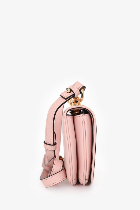 Gucci Pink Leather Mini 'Blondie' Crossbody Bag with Web Canvas Strap