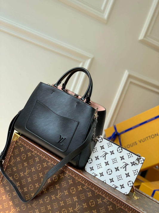 M59953 Marelle Tote MM Black grained Epi leather handbag