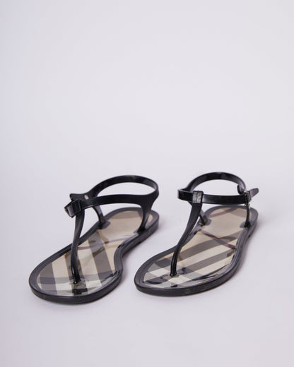 Burberry Black Nova Check PVC Ankle Strap Flats