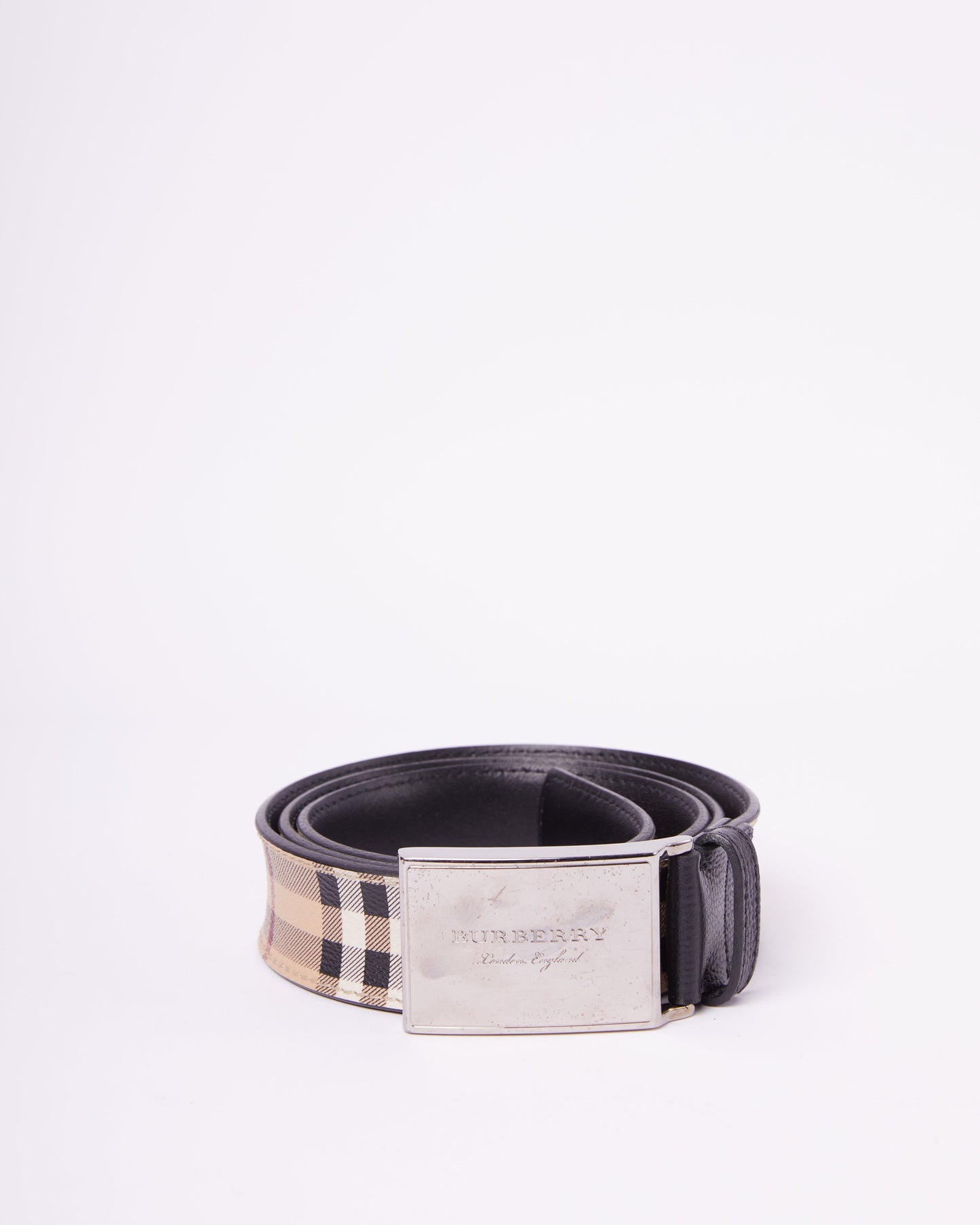 Burberry Beige Ho  Check Coated Canvas & Leather Belt
