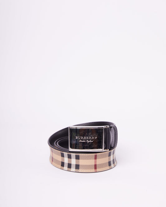 Burberry Beige Ho  Check Coated Canvas & Leather Belt