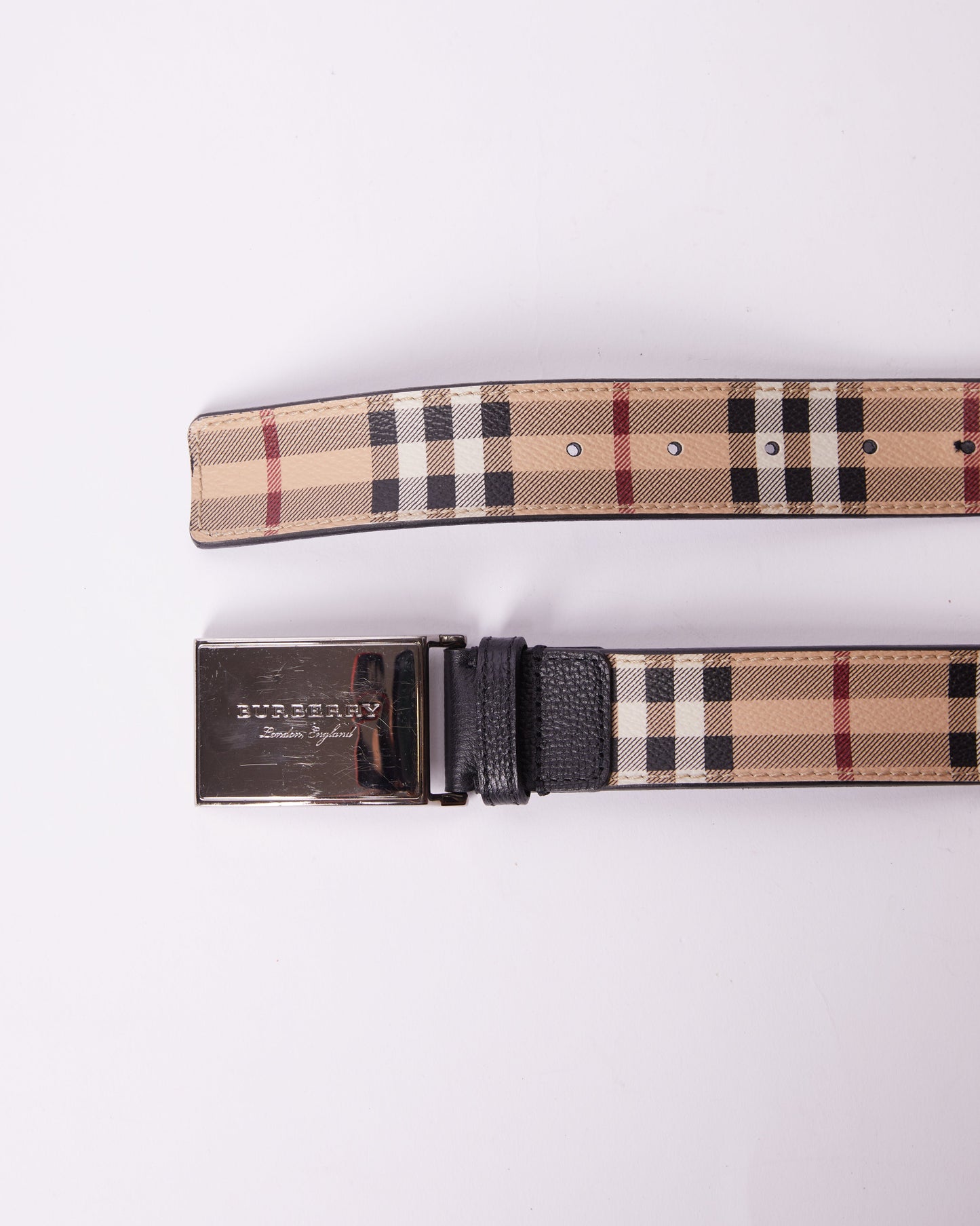 Burberry Beige Ho  Check Coated Canvas & Leather Belt
