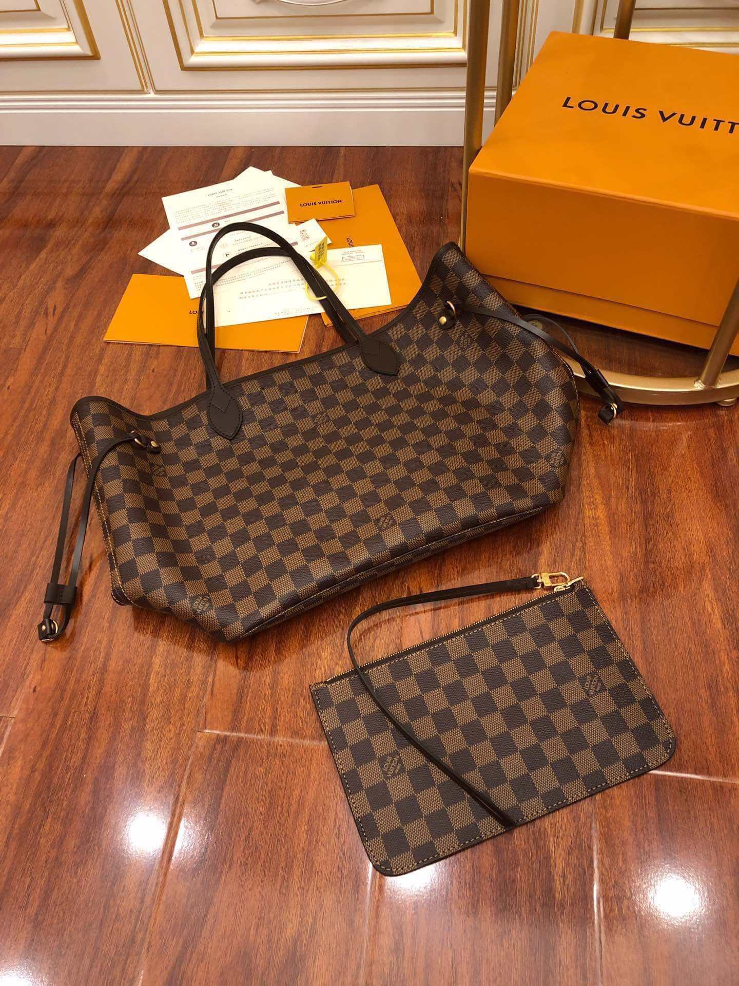 N41358 NEVERFULL MM Cherry Damier Ebene RED INSIDE original quality
