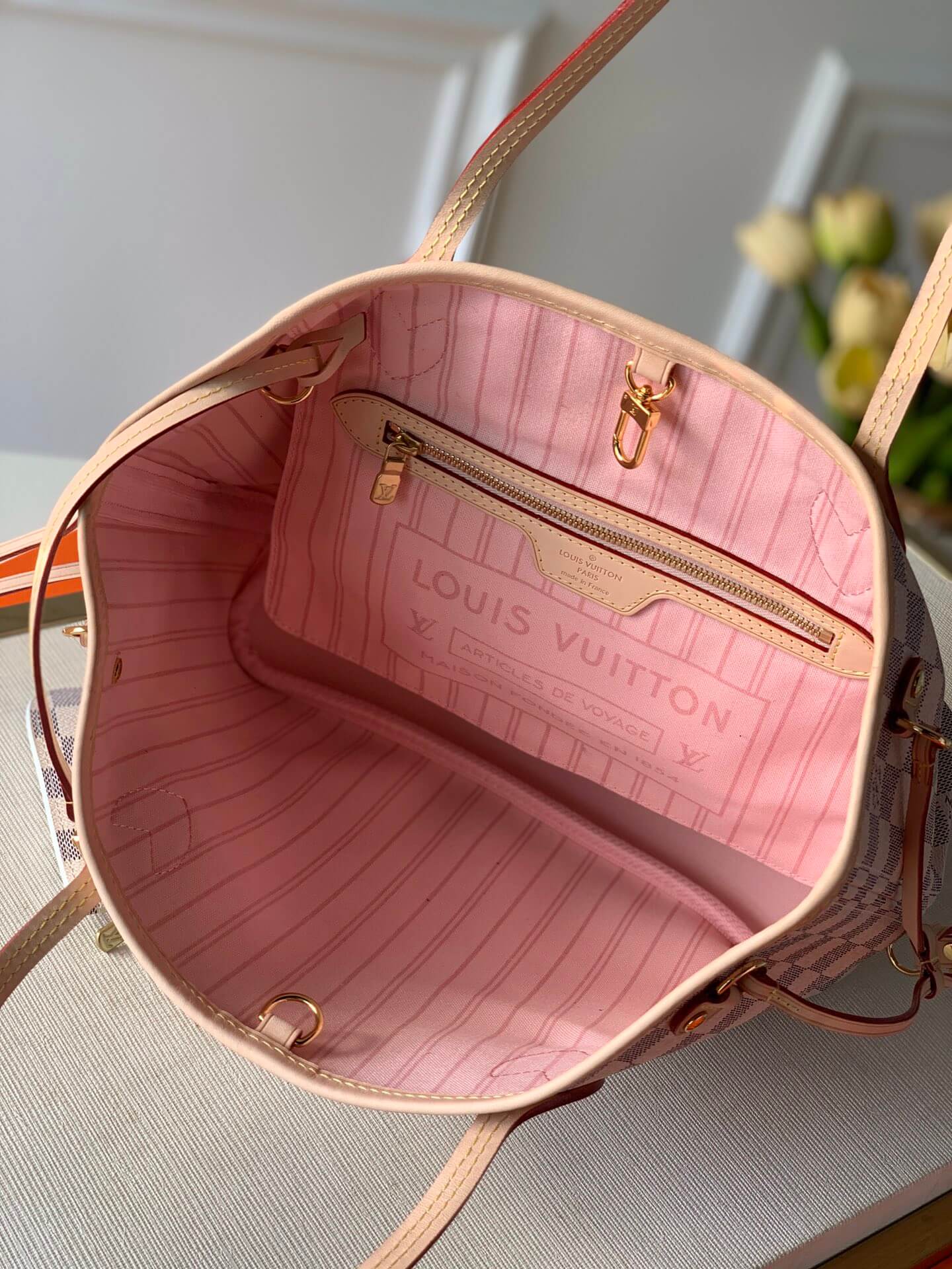 N41363 NEVERFULL PM Damier Azur pink inside Handbag subaxillary bag