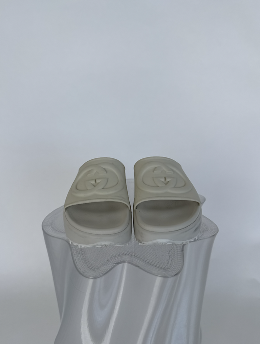 Gucci Slide Sandal with Interlocking G in White Rubber Cream