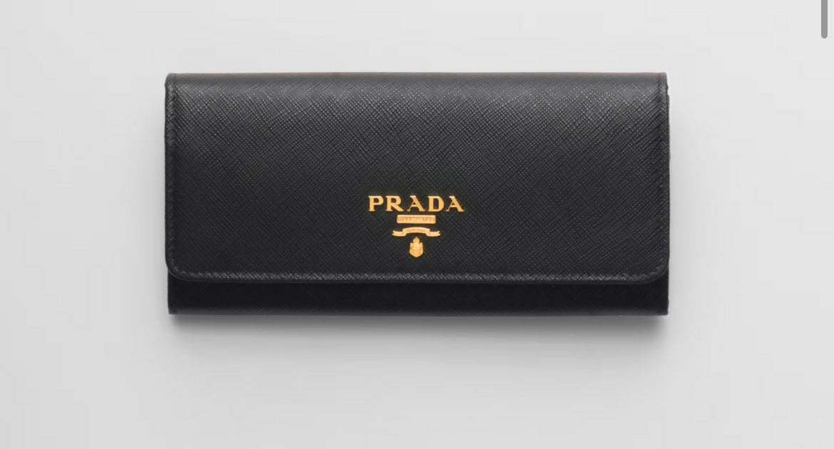 Prada large saffiano leather wallet in black