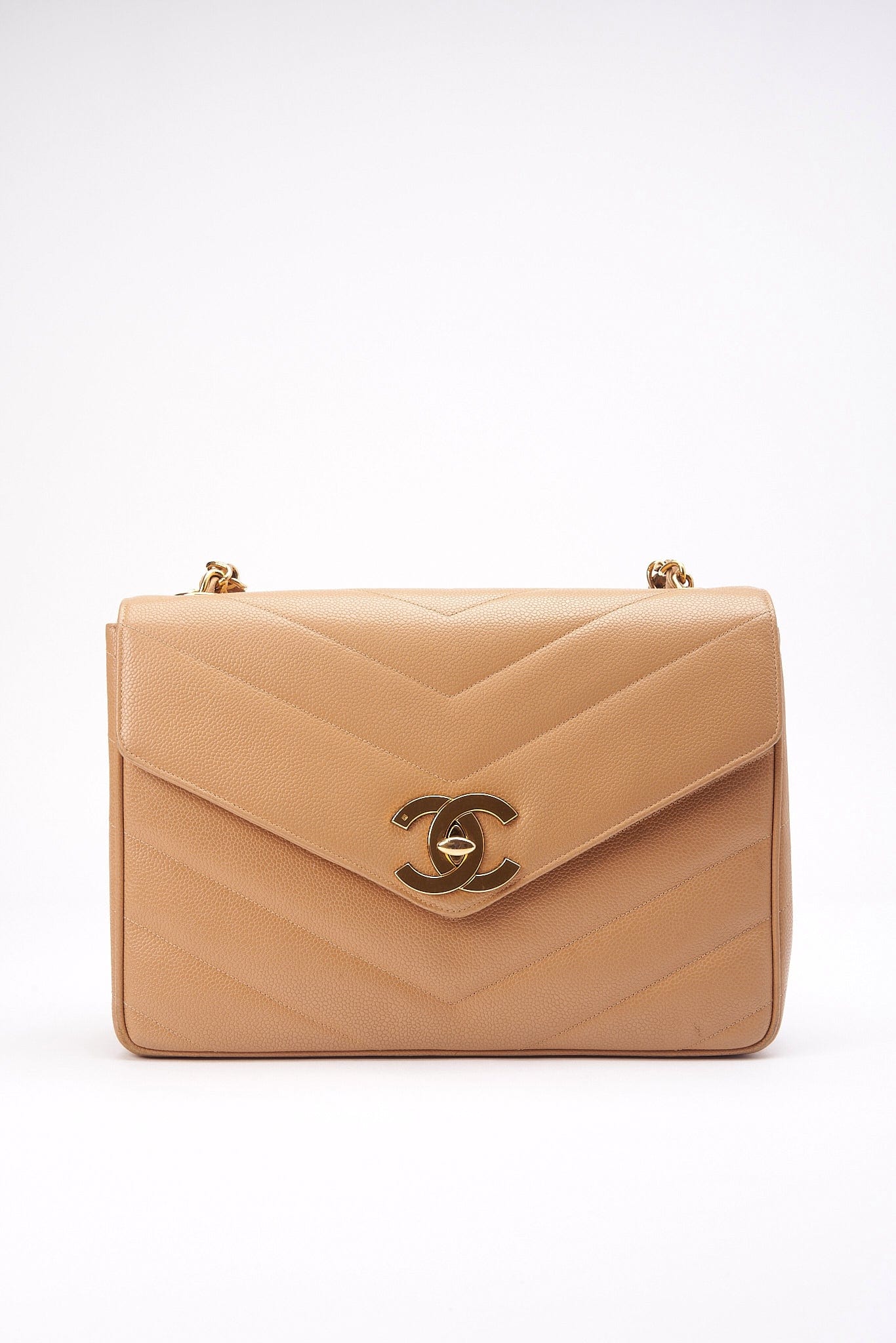 Chanel Jumbo Classic Flap Bag in Caviar Beige Leather