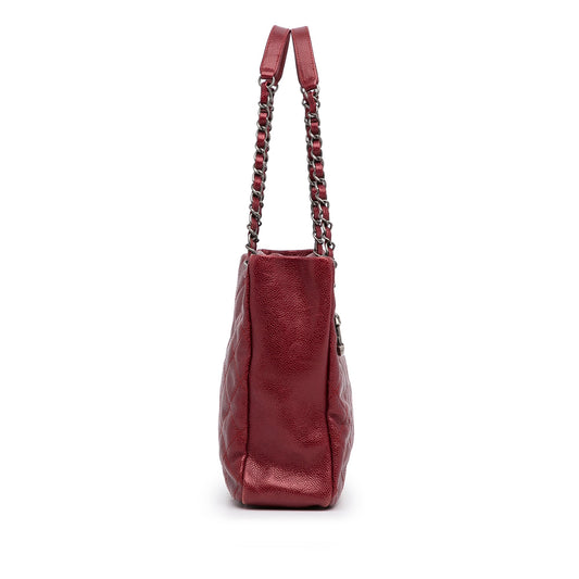 Red Chanel Small Caviar City Shopper Tote Bag