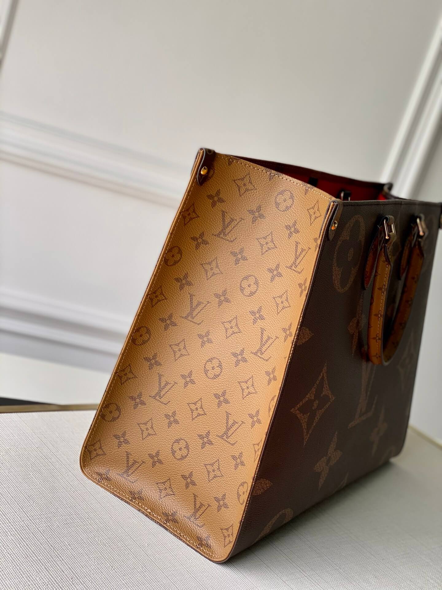 ONTHEGO GM TOTE BAG M45320 BROWN RED MONOGRAM REVERSE TORON