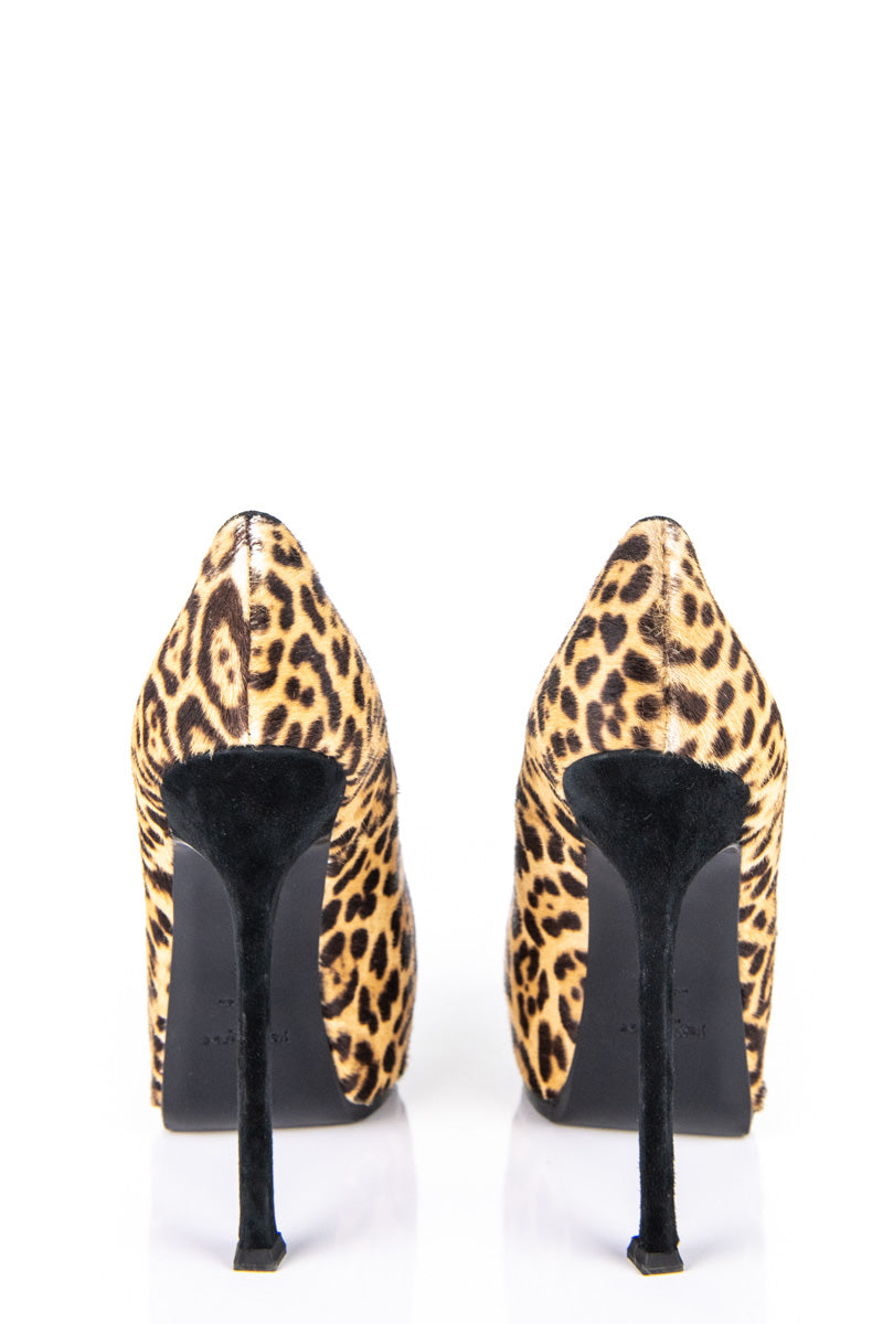 Saint Laurent Leopard Pony Hair Tribute Two Pumps Size 8 | EU 38