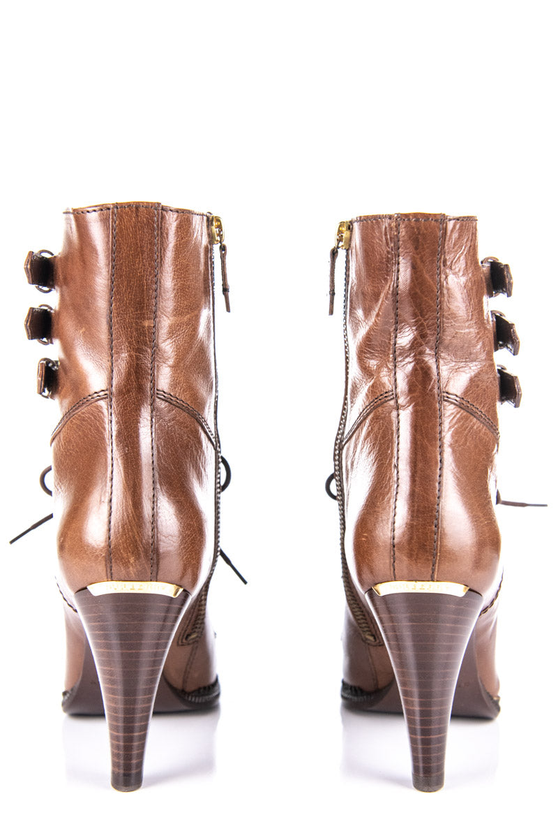 Burberry Brown Leather Riddle Lace-Up Ankle Boots Size US 8 | EU 38