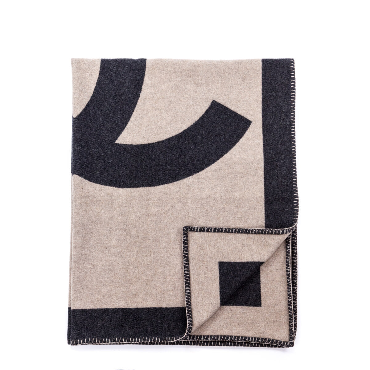 Chanel Taupe and Black Wool and Cashmere CC Blanket