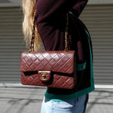 CHANEL 1996-1997 Classic Double Flap Small Brown Lambskin