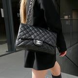 CHANEL 2006-2008 Perforated Classic Flap Jumbo Black