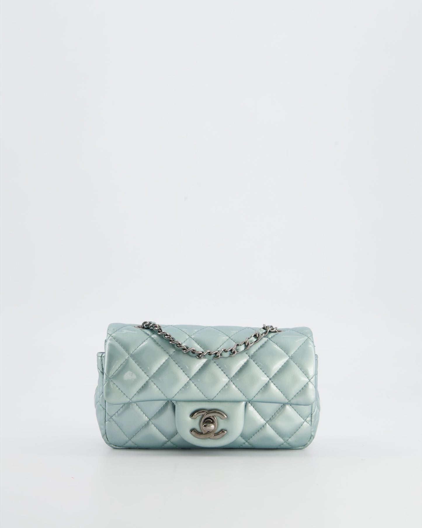 Chanel Pearl Light Blue Mini Rectangular Flap Bag with  Ruthenium Hardware