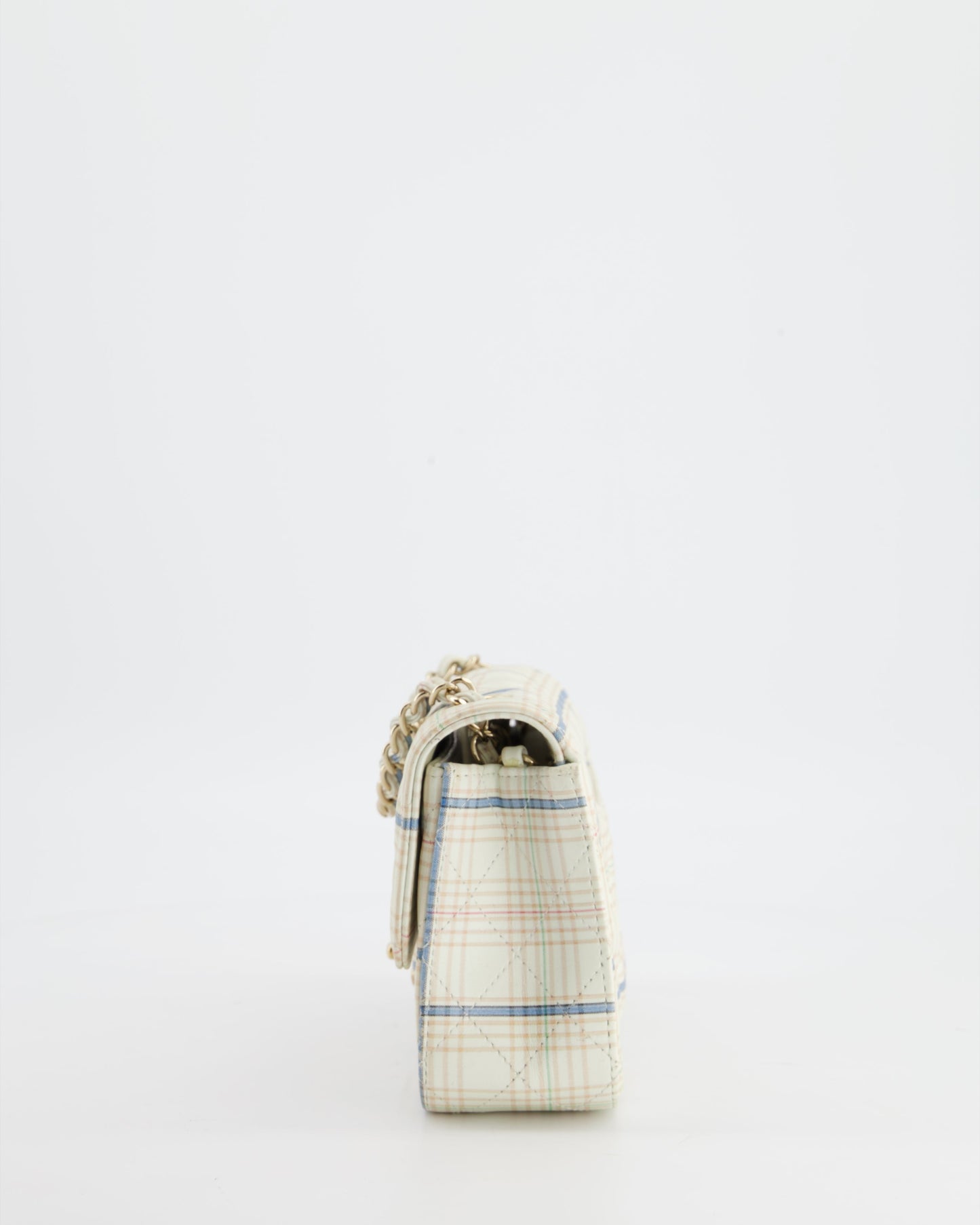 Chanel White Checked Lambskin Mini Flap Bag with Champagne Gold Hardware