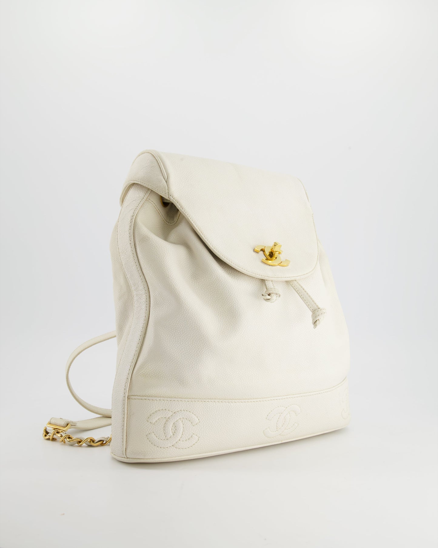 Chanel   White Caviar Backpack Bag with 24k Gold Hardware